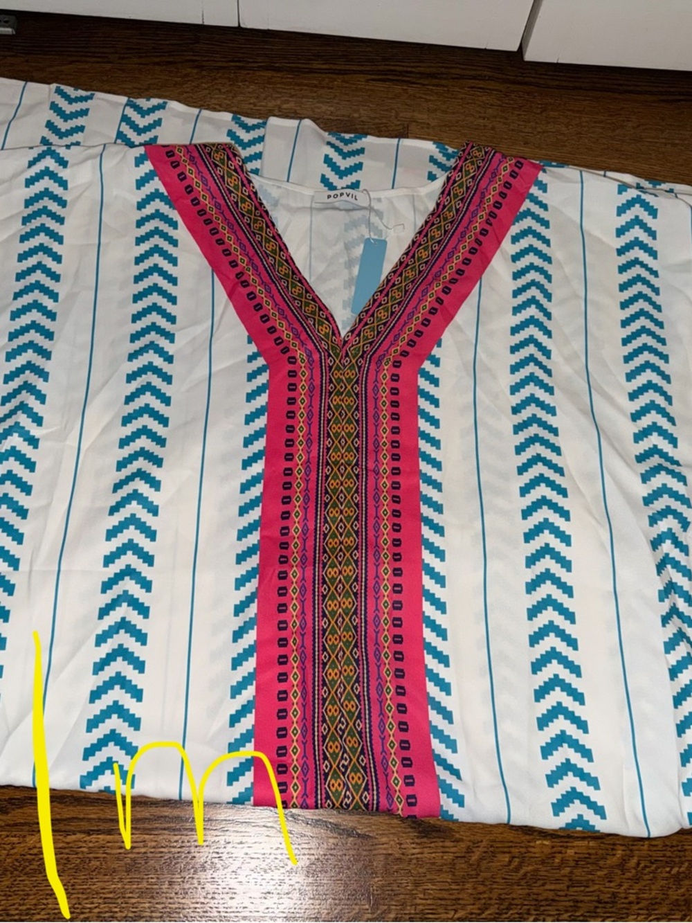 Popvil Folklore Asymmetry Stripes Basic Full Print Vacation Cover-Ups S/M - Picture 2 of 2